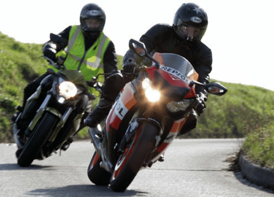 In motion rider being tailed by an observer